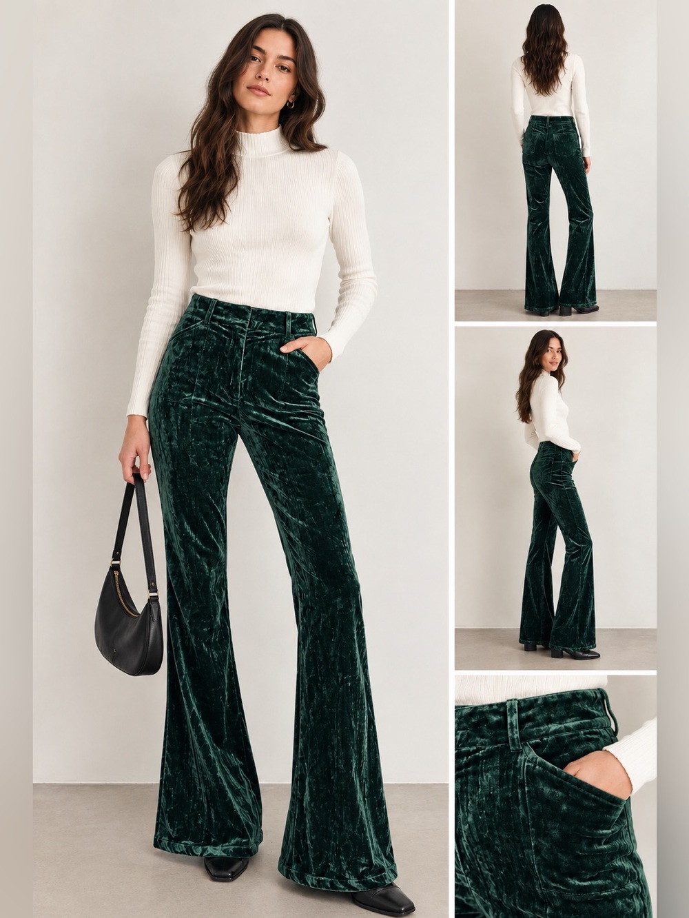 & Other Stories Los Angeles Atelier Green Velvet Flare Trousers Size 6